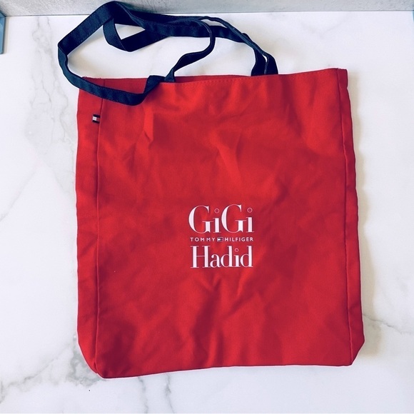 GiGi Hadid x Tommy Hilfiger Red Tote Bag Shopper Tote - Canvas with Navy Straps - Picture 1 of 7